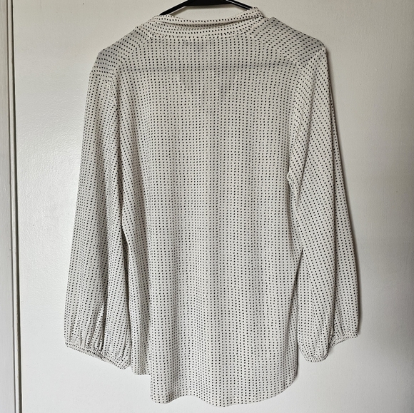 NWOT Adrianna Papell white polka dot long-sleeve self-tie stretchy blouse Size M - Picture 4 of 6